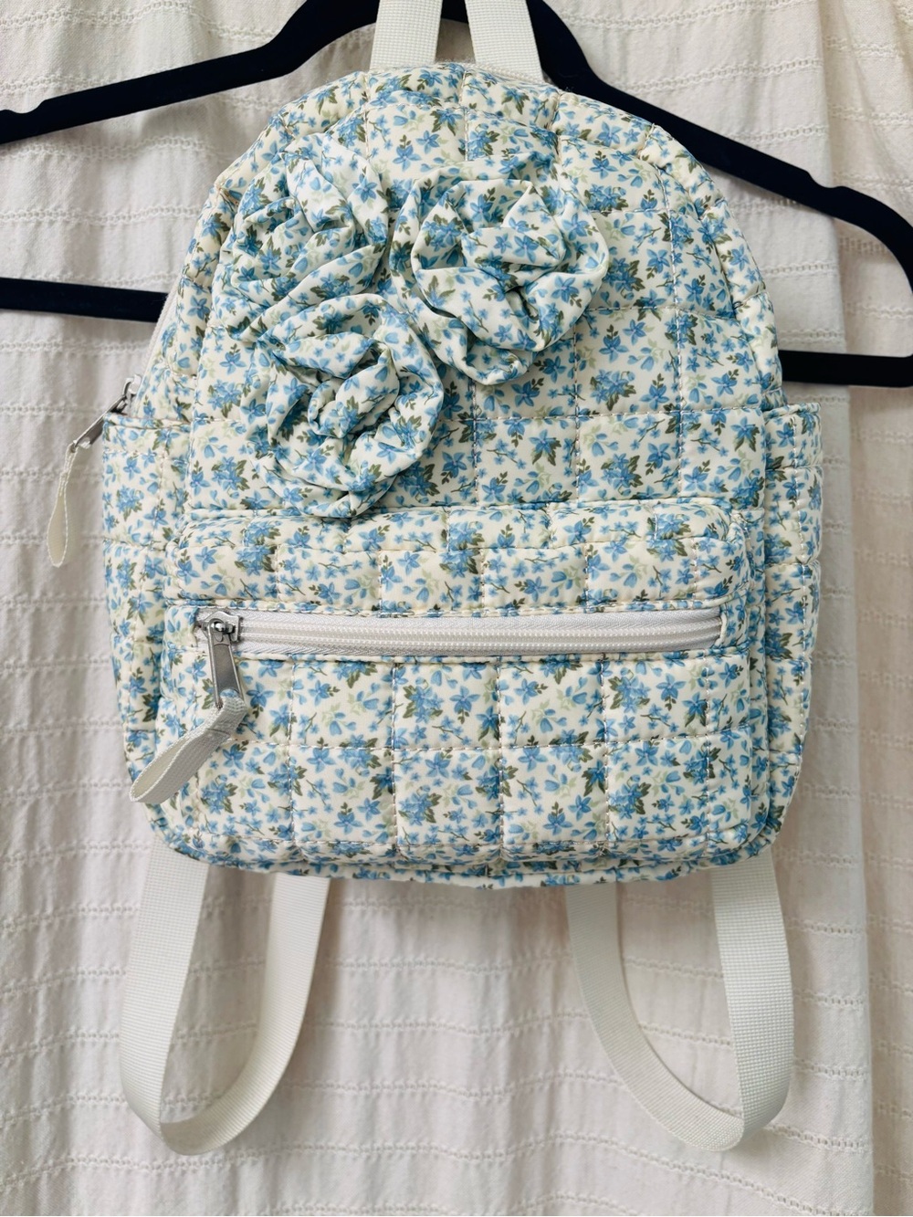 Floral Quilted Mini Backpack - Blue/White